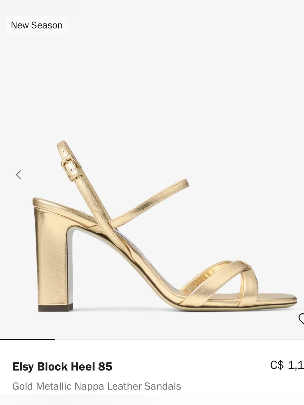 Jimmy Choo Elsy Block Heel 85 Gold Metallic Nappa Sandals 38 – Worn Once